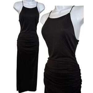 Acler Draped Black Midi Dress Ruched Jersey Minimalist Womens 4